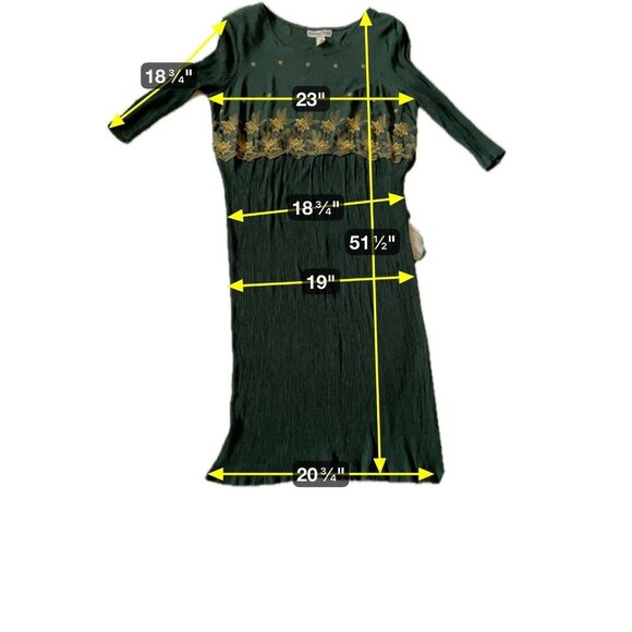 Vintage Another Thyme Green Maxi Dress W/ Gold Embroidery Modest L - Picture 9 of 9